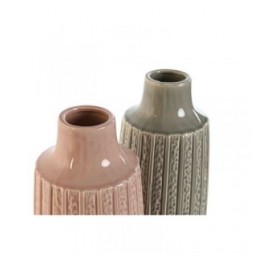 Vaso Home ESPRIT Rosa Grigio chiaro Porcellana 16 x 16 x 38 cm (2 Unità)