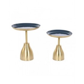Set di 2 tavoli Home ESPRIT Azzurro Dorato 40,5 x 40,5 x 48 cm