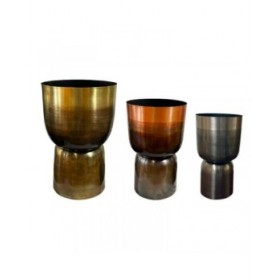 Set di vasi da fiori Home ESPRIT Grigio Rame Dorato Metallo 40 x 40 x 62 cm