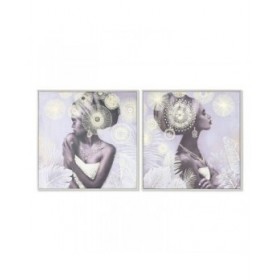 Quadro Home ESPRIT Coloniale Dorato Africana 80 x 2,8 x 80 cm (2 Unità)