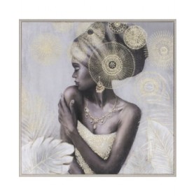 Quadro Home ESPRIT Coloniale Dorato Africana 80 x 2,8 x 80 cm (2 Unità)