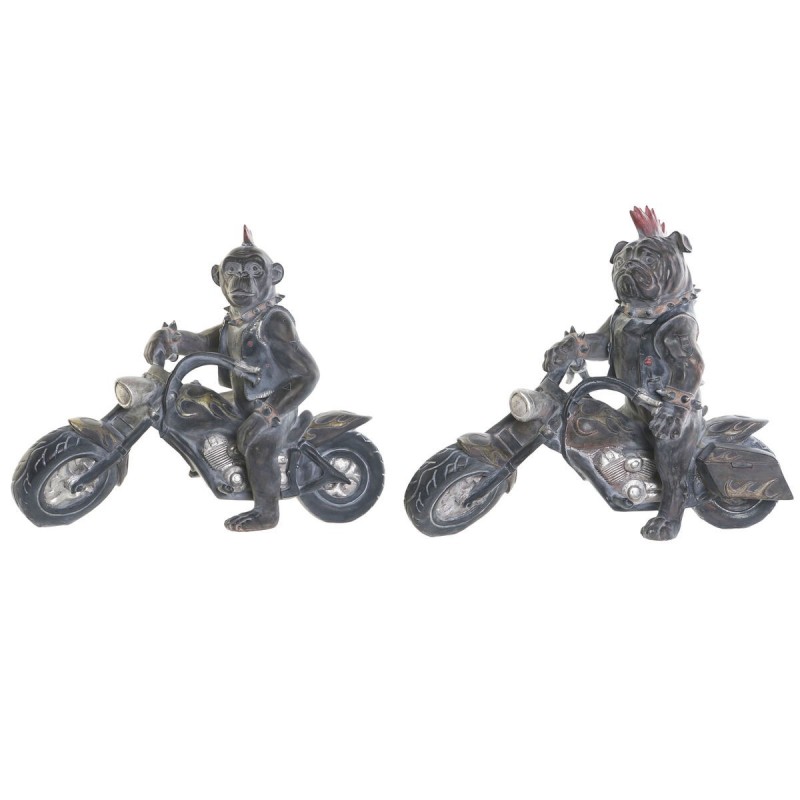 Statua Decorativa Home ESPRIT Grigio scuro Motociclista 24 x 15 x 29 cm (2 Unità)
