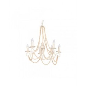Lampadario Home ESPRIT Bianco Marrone Chiaro Legno Metallo 25 W 60 x 53 x 55 cm
