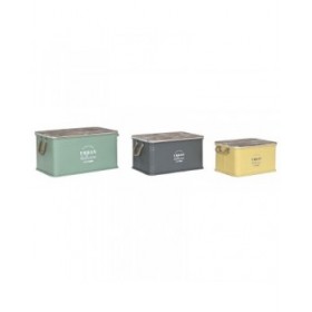 Forziere Home ESPRIT Giallo Verde Grigio Marrone scuro Menta Metallo Legno di paulownia Vintage 60 x 38 x 32,5 cm 60 X 38 X 33 c