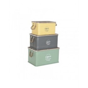 Forziere Home ESPRIT Giallo Verde Grigio Marrone scuro Menta Metallo Legno di paulownia Vintage 60 x 38 x 32,5 cm 60 X 38 X 33 c