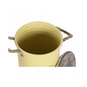 Bidone decorativo Home ESPRIT Giallo Verde Grigio Marrone scuro Metallo Legno di paulownia Vintage 38 x 38 x 48 cm (3 Unità)
