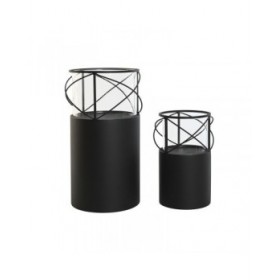 Portacandele Home ESPRIT Nero Metallo Cristallo 24,5 x 24,5 x 46 cm (2 Unità)
