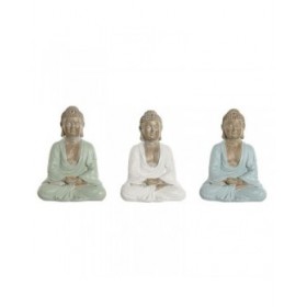 Statua Decorativa Home ESPRIT Bianco Verde Turchese Buddha Orientale 14 x 10,5 x 18,5 cm (3 Unità)
