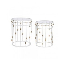 Set di 2 tavoli Home ESPRIT Bianco Dorato 42 x 42 x 55 cm