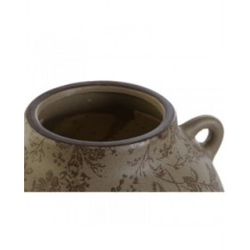 Vaso Home ESPRIT Marrone Verde Gres Foglia della pianta 21 x 20 x 16 cm