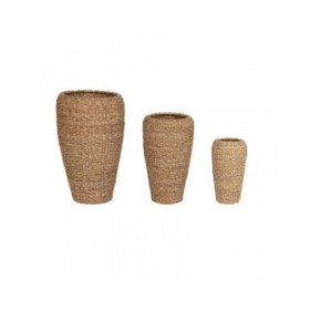 Set di vasi da fiori Home ESPRIT Naturale Metallo Fibra naturale Bali 43 x 43 x 70 cm (3 Pezzi)