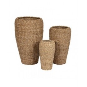 Set di vasi da fiori Home ESPRIT Naturale Metallo Fibra naturale Bali 43 x 43 x 70 cm (3 Pezzi)