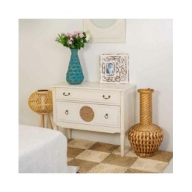 Cassettiera Alexandra House Living Bianco Rattan Legno di abete Legno MDF 72 x 38 x 88 cm
