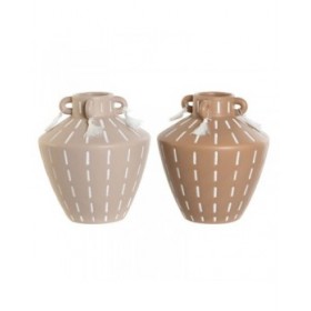 Vaso Home ESPRIT Marrone Marrone Chiaro Ceramica Coloniale Frange 15,5 x 15,5 x 17,1 cm (2 Unità)