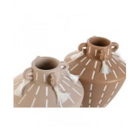 Vaso Home ESPRIT Marrone Marrone Chiaro Ceramica Coloniale Frange 15,5 x 15,5 x 17,1 cm (2 Unità)