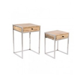 Set di 2 tavoli Home ESPRIT Marrone Argentato Naturale Acciaio Legno di mango 45,5 x 41 x 66,5 cm
