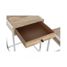 Set di 2 tavoli Home ESPRIT Marrone Argentato Naturale Acciaio Legno di mango 45,5 x 41 x 66,5 cm