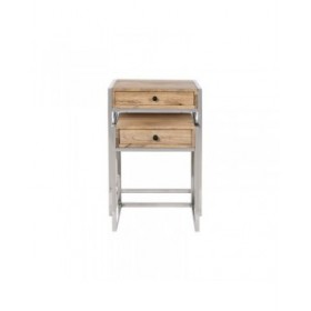 Set di 2 tavoli Home ESPRIT Marrone Argentato Naturale Acciaio Legno di mango 45,5 x 41 x 66,5 cm