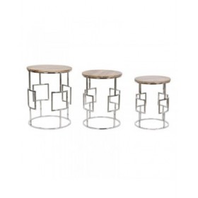 Set di 3 tavoli Home ESPRIT Marrone Argentato Naturale Acciaio Legno di mango 49,5 x 49,5 x 62 cm