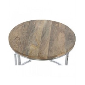 Set di 3 tavoli Home ESPRIT Marrone Argentato Naturale Acciaio Legno di mango 49,5 x 49,5 x 62 cm
