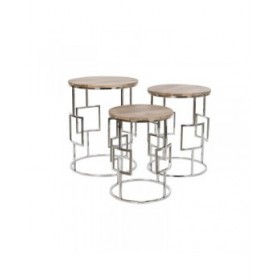 Set di 3 tavoli Home ESPRIT Marrone Argentato Naturale Acciaio Legno di mango 49,5 x 49,5 x 62 cm