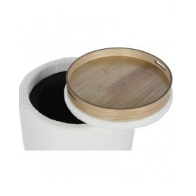 Panca Home ESPRIT Bianco Poliestere Legno d'albero della gomma Legno MDF 48 x 48 x 43 cm