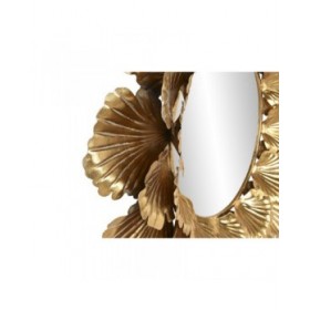 Specchio da parete Home ESPRIT Dorato Foglia della pianta 76,5 x 8 x 76,5 cm