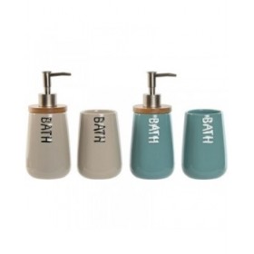 Set da Bagno Home ESPRIT Beige Turchese Bambù ABS Dolomite 9 x 8,5 x 19 cm (2 Unità)