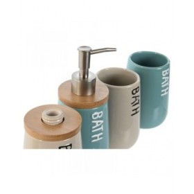 Set da Bagno Home ESPRIT Beige Turchese Bambù ABS Dolomite 9 x 8,5 x 19 cm (2 Unità)