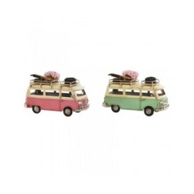 Statua Decorativa Home ESPRIT Furgone Verde Rosa Vintage 17 x 8 x 11 cm (2 Unità)