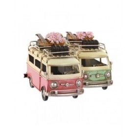 Statua Decorativa Home ESPRIT Furgone Verde Rosa Vintage 17 x 8 x 11 cm (2 Unità)