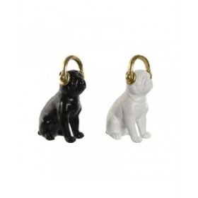 Statua Decorativa Home ESPRIT Bianco Nero Dorato Cane 12 x 18 x 30 cm (2 Unità)