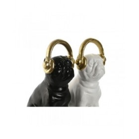 Statua Decorativa Home ESPRIT Bianco Nero Dorato Cane 12 x 18 x 30 cm (2 Unità)