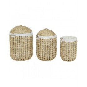 Cesto per i Panni Sporchi Home ESPRIT Bianco Naturale 3 Pezzi 46 x 46 x 69 cm