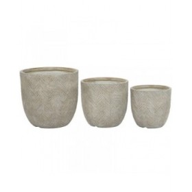 Set di vasi da fiori Home ESPRIT Beige Fibra di Vetro Magnesio 44,5 x 44,5 x 43 cm (3 Unità)