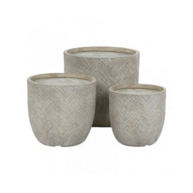 Set di vasi da fiori Home ESPRIT Beige Fibra di Vetro Magnesio 44,5 x 44,5 x 43 cm (3 Unità)