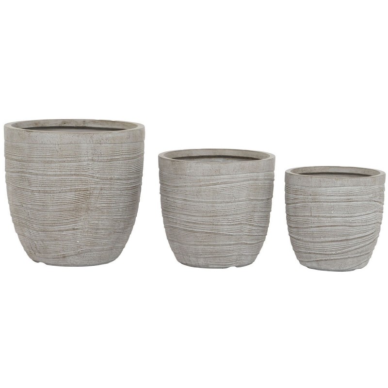 Set di vasi da fiori Home ESPRIT Beige Fibra di Vetro Magnesio 45 x 45 x 43 cm (3 Unità)