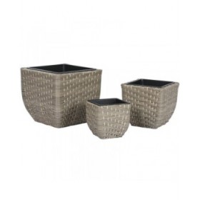 Set di vasi da fiori Home ESPRIT polipropilene Rattan 40 x 40 x 36 cm
