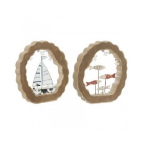 Statua Decorativa Home ESPRIT Azzurro Bianco Rosso Naturale 20 x 2,5 x 20 cm (2 Unità)