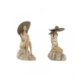 Statua Decorativa Home ESPRIT Bianco Beige Donna Mediterraneo 12 x 8,5 x 20 cm (2 Unità)