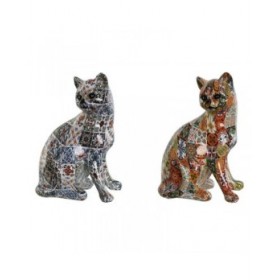 Statua Decorativa Home ESPRIT Multicolore Gatto Mediterraneo 11 x 10 x 16 cm (2 Unità)