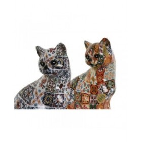 Statua Decorativa Home ESPRIT Multicolore Gatto Mediterraneo 11 x 10 x 16 cm (2 Unità)