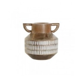 Vaso Home ESPRIT Bianco Marrone Legno di mango Coloniale 18 x 18 x 19 cm