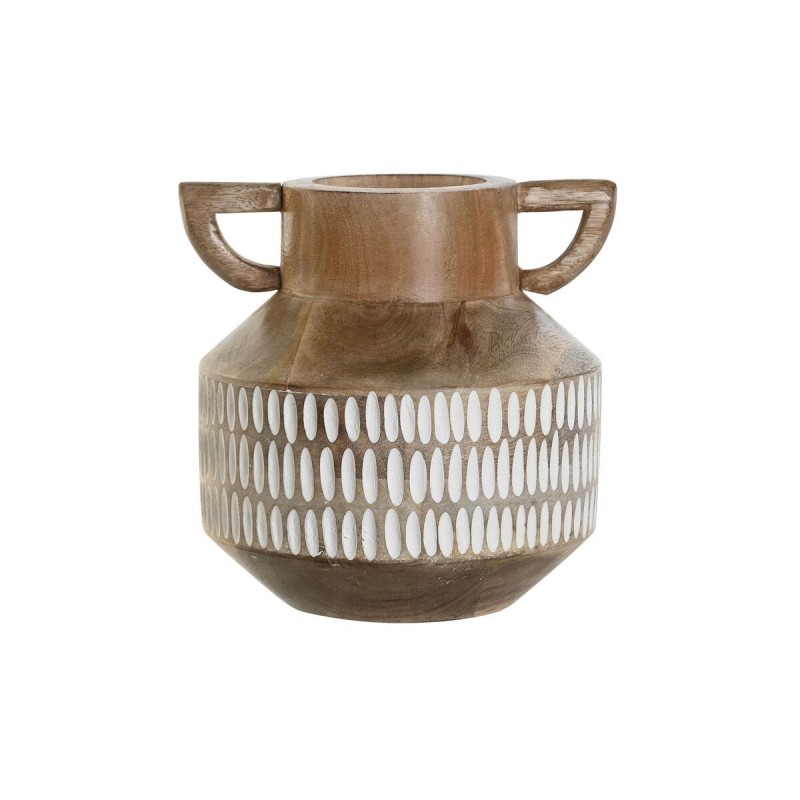 Vaso Home ESPRIT Bianco Marrone Legno di mango Coloniale 18 x 18 x 19 cm