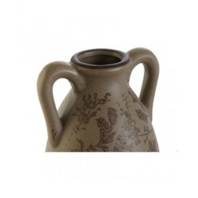 Vaso Home ESPRIT Marrone Verde Gres Foglia della pianta 13 x 13 x 35 cm