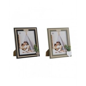 Cornice Portafoto Home ESPRIT Nero Verde Naturale Cristallo Legno MDF Scandinavo 26,5 x 2 x 31,5 cm (2 Unità)
