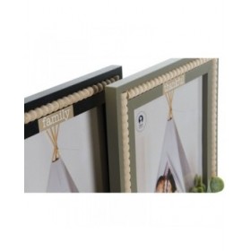 Cornice Portafoto Home ESPRIT Nero Verde Naturale Cristallo Legno MDF Scandinavo 26,5 x 2 x 31,5 cm (2 Unità)
