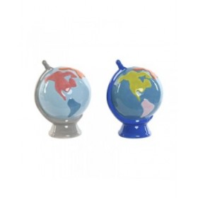 Salvadanaio Home ESPRIT Dolomite Mappamondo 14,5 x 13,5 x 19 cm (2 Unità)