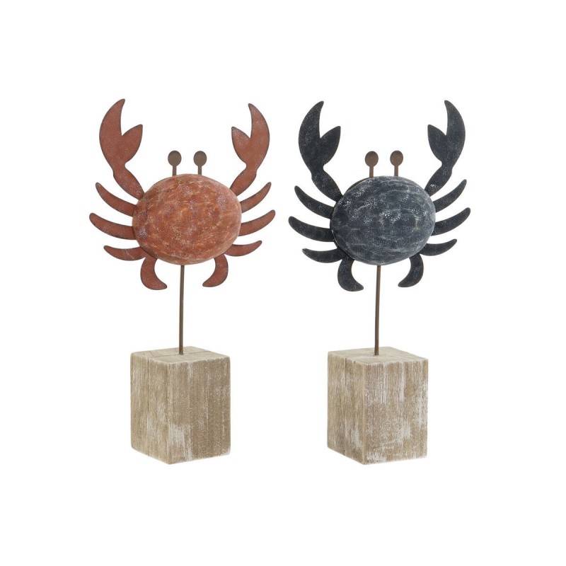 Statua Decorativa Home ESPRIT Azzurro Rosso Naturale Granchio 17,5 x 6 x 29 cm (2 Unità)