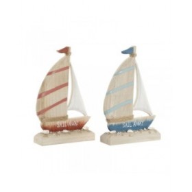 Statua Decorativa Home ESPRIT Azzurro Rosso Naturale Barca a vela 15 x 4,5 x 23,5 cm (2 Unità)